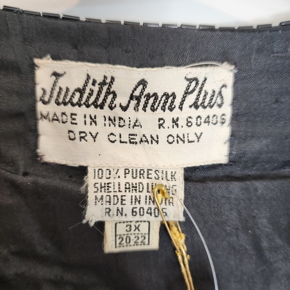 NWT JUDITH ANN PLUS Tulips Black Sequin Beaded Silk Jacket Blazer Women's 3X New - Picture 12 of 12